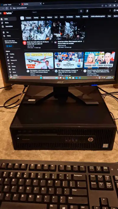 HP small factor pc. Intelbcore i5-6500 cpu. 28 GB RAM. 256GB ssd hard drive. Acer 19 inch monitor. W...