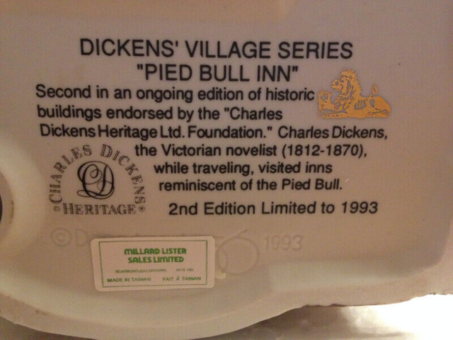 DEPARTMENT 56 - PIED BULL INN - #2 IN SERIES ISSUED IN 1993 H113 in Arts & Collectibles in Markham / York Region - Image 3