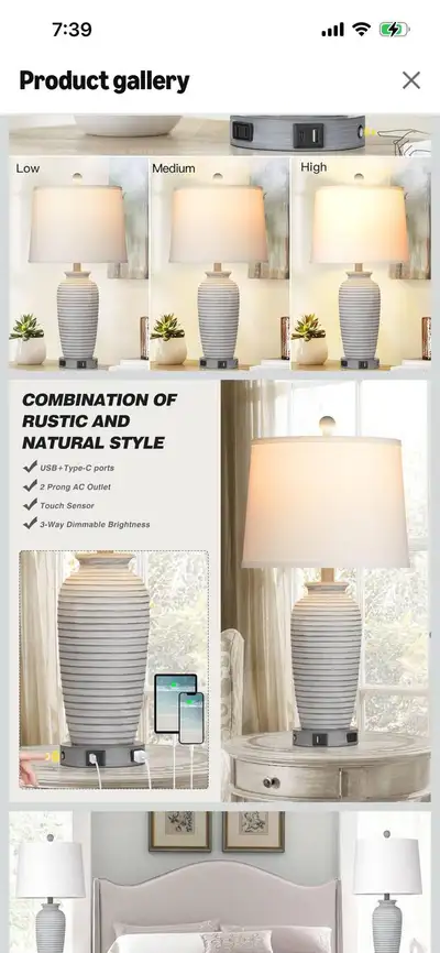 New-Table Lamps (Set of 2) with USB Ports and Touch Sensor!, View more