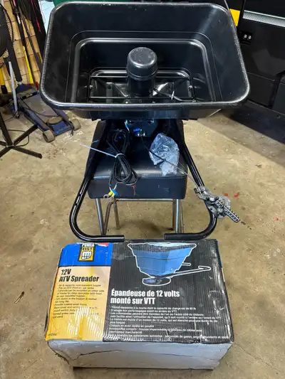 For sale have this brand new 12 V Atv or lawn tractor. lawn spreader. Great for grass seed spreading...