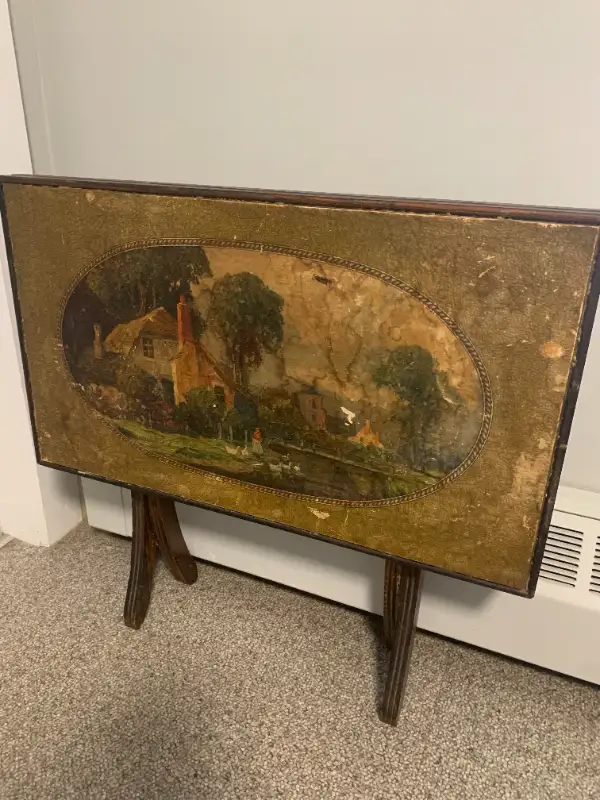 Antique Folding Table - Cottage Country Scenery in Arts & Collectibles in Fredericton - Image 2