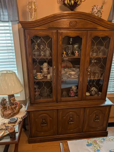 China Cabinet (2 Pcs) Classic / Vintage Top just sites on the bottom cabinet Easy to move Upper cabi...