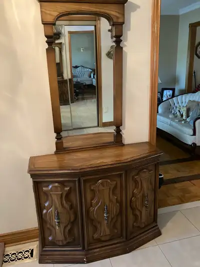 Vintage Wooden Vanity with Mirror, View more