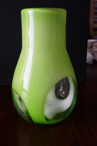 Art Green GLass Vase with Clear Windows, Rare