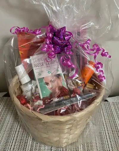 NEW  baskets with makeup, hair and body care gift sets, View more