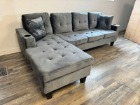 Brand New 2 Pc Reversible Sectional Velvet Sofa – Gray In Sale