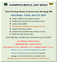 Shamrock Maple Leaf Bingo, Winnipeg, MB