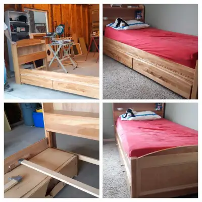 Twin Bed with Storage, wooden frame, View more