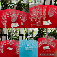 Multiple vintage Pinwheel Crystal decanters & glasses 