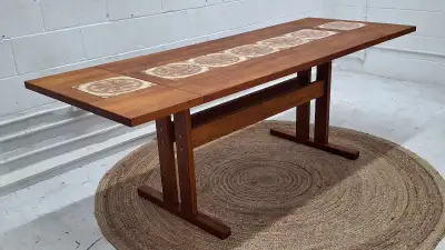 Refinished mid-century danish teak dining table , View more