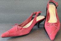 Predictions Faux Red Suede Sling Back Kitten Heel Pump Sz 10