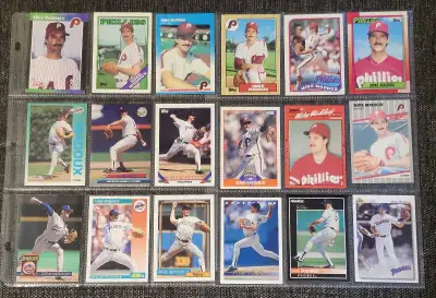 Selling 18 collectible Mike Maddux baseball cards in good condition comes with album sleeves please...