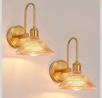 Wall Sconces Set of Two, Gold Sconces Wall Decor with Glass Lamp, View more