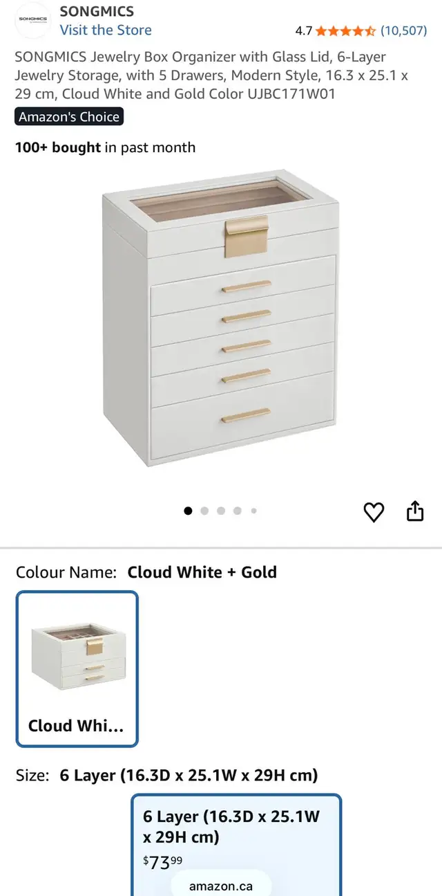 SONGMICS 6-Layer Jewelry Organizer with Glass Lid in Storage & Organization in Oshawa / Durham Region - Image 9