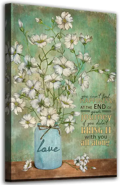 NEW White Floral Canvas Wall Art Inspirational Wall Decor, View more