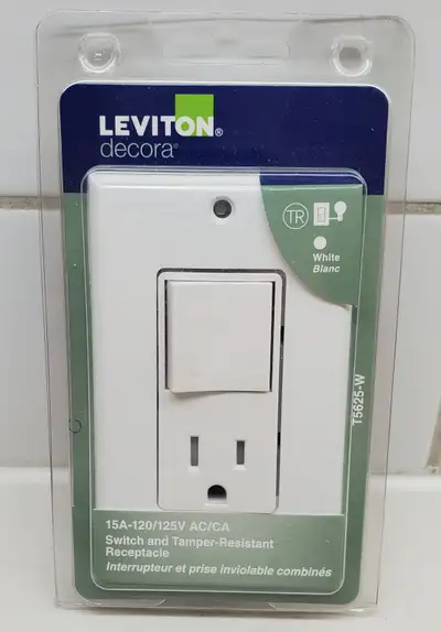 Leviton's Rocker Style Combination Decora Switch and Receptacle 's elegant Decora styling provides m...