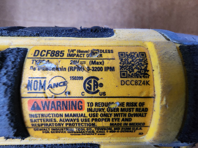 DEWALT 20V MAX Lithium-Ion Cordless 1/4" Impact Driver #DCF885 in Power Tools in Windsor Region - Image 3