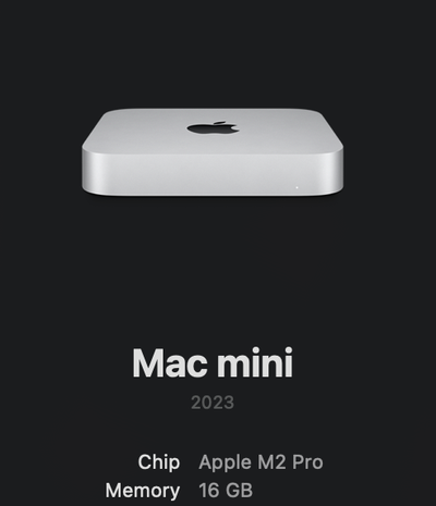 Mac mini 2023 / Apple M2 Pro / 16 GB RAM / 512 GB SSD, View more
