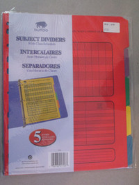 package of 5 subject dividers for 3 ring binder