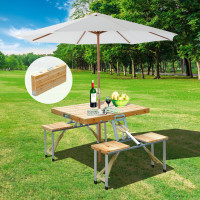 Portable Wooden Dining Picnic Table Chair Set 