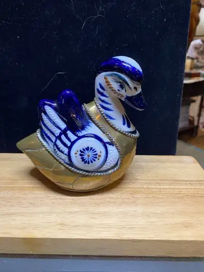Vintage Sergio Bustamante ceramic and brass Swan mid century mod, View more