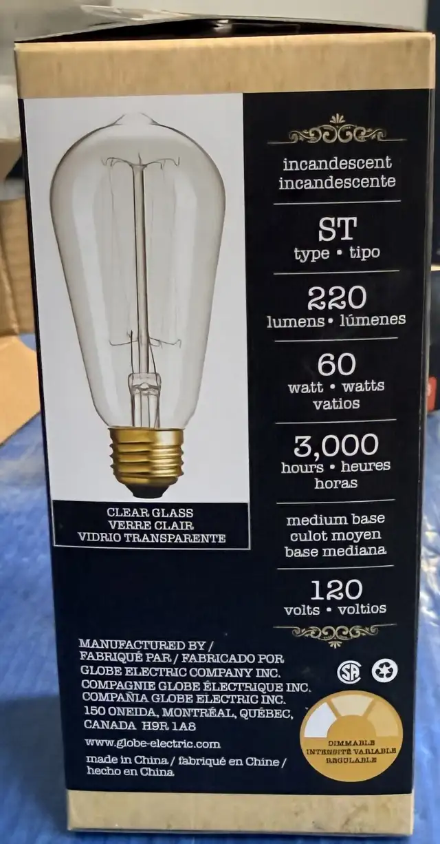 Lyle 60 Watt  (Standard) Dimmable Incandescent Bulb (Set of 3) in Indoor Lighting & Fans in Ottawa - Image 3