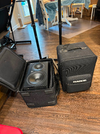 Pair of Vintage Mackie HR 824 MK1s with padded carrying cases