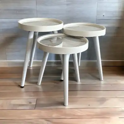 3-Piece Round Nesting Side Table Set, White , View more