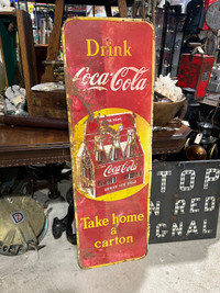 Painted metal Coca Cola 6 pack vertical sign 
