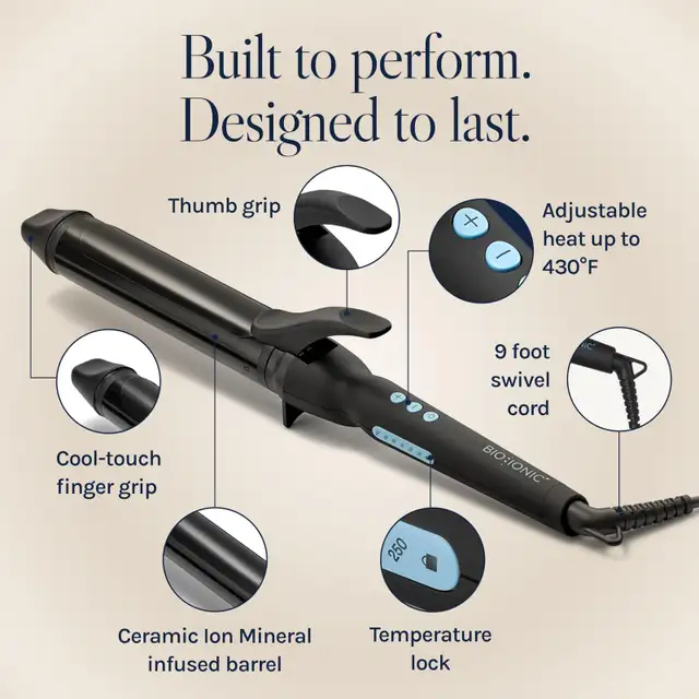Bio Ionic Long Barrel Styler - Black Curling Iron Women 1.5 Inch