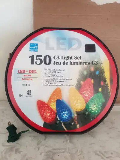 Indoor christmas lights for sale. 150 C3 Led light set of multi color bulbs. New never used. Asking:...