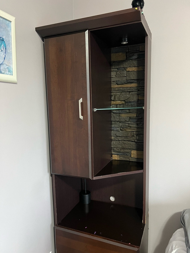 Dark Brown Wooden Corner Cabinet with Shelves and Drawers in Bookcases & Shelving Units in City of Toronto - Image 3