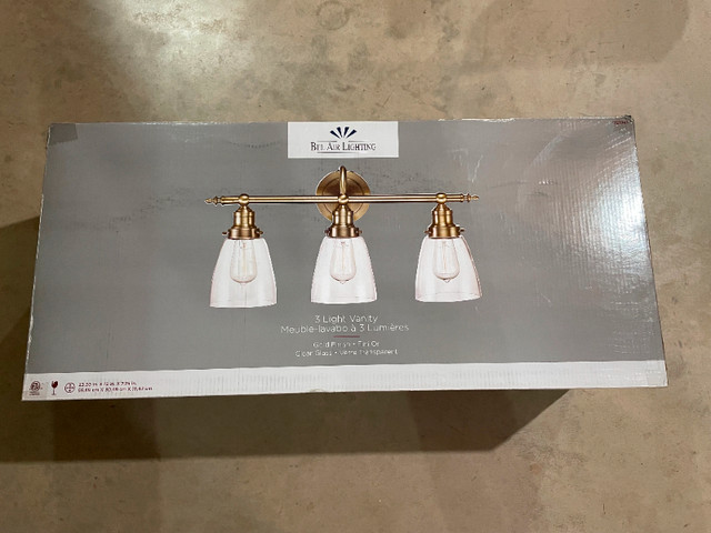 Bathroom 3 Light Vanity in Gold (New) in Electrical in Windsor Region