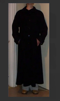 Lined, Long black winter coat (Size 8)