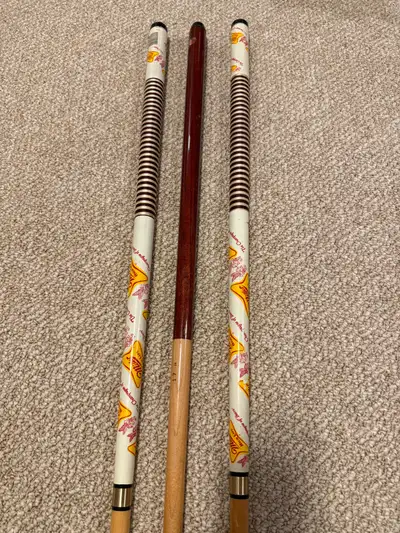 3 wooden billiards cues sticks, View more