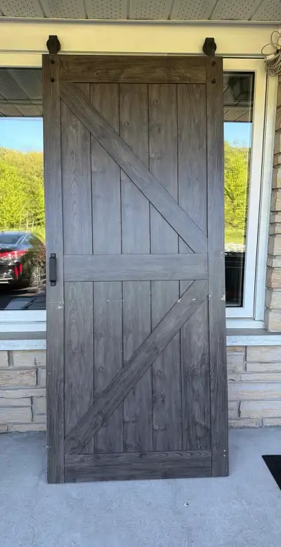 Pair of Rustic Grey Sliding Barn Doors with Hardware, View more
