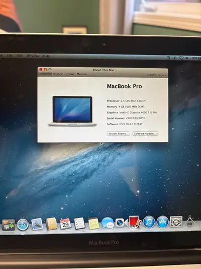I'm selling a used Apple MacBook Pro with a 2.5 GHz Intel Core i5 processor, 4 GB of RAM, and a 500...