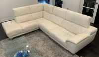 2- Piece Cream Leather Sectional Sofa with folding headrests