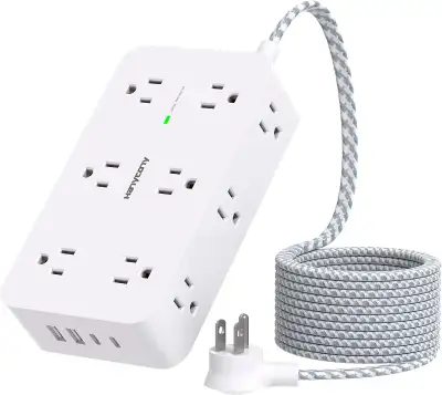 Power Bar Surge Protector- 12 Wide Outlets Power Strip w/4 USB, View more