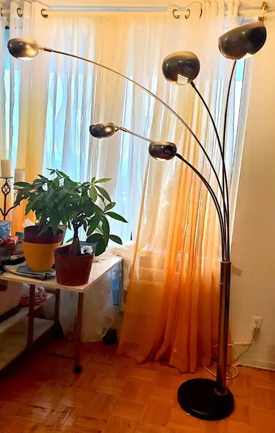 Two Silver Arched Corner Floor Lamps, View more