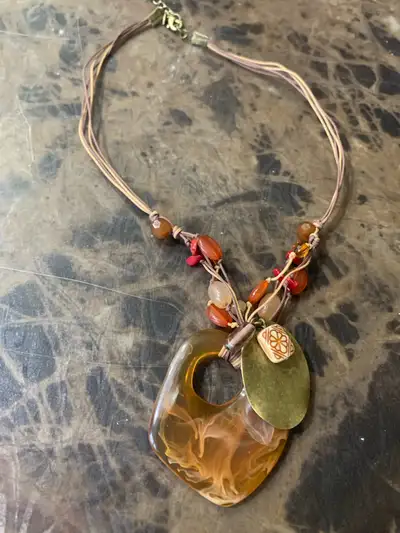 Vintage hand made necklace with real stones, View more