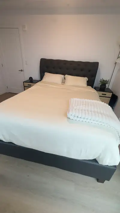 Queen Bed (selling everything, frame, matress, set) Negotiable, View more