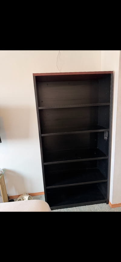 Black wood shelving unit, View more