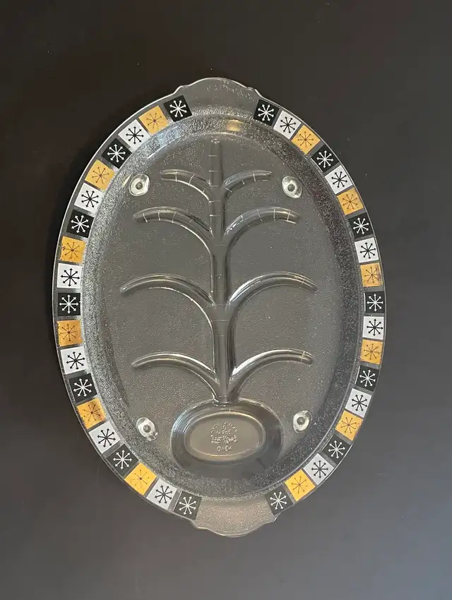 Fire-King MCM Inland Glass Tree of Life Atomic Snowflake Platter