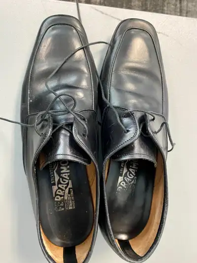 Salvatore Ferragamo Men's Black Leather Derby Shoes- Size 8EE, View more