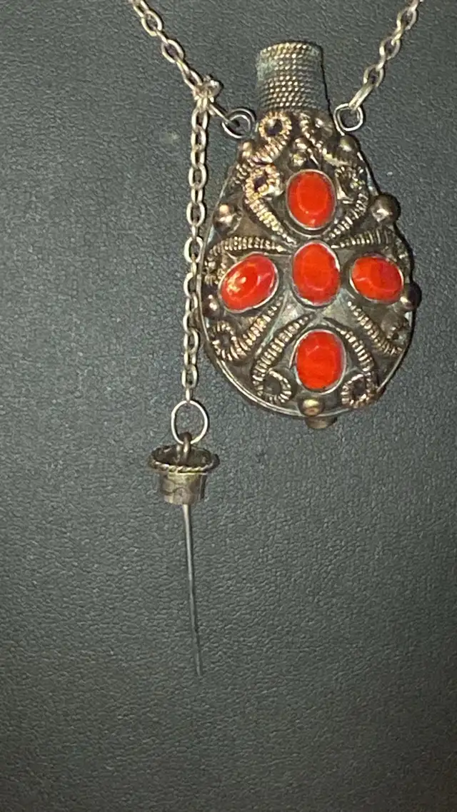  Tibetan or Nepalese Beaded Metal Snuff or Scent Bottle Necklace62863728125315123