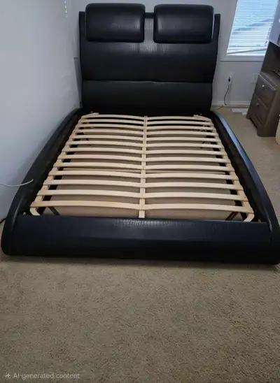 Black Faux Leather Platform Bed, View more