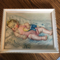 Vintage Sleeping Baby Lithograph Print By Maud Tousey Fangel