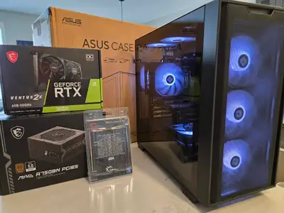 Sleek black Gaming PC with many new parts, View more
