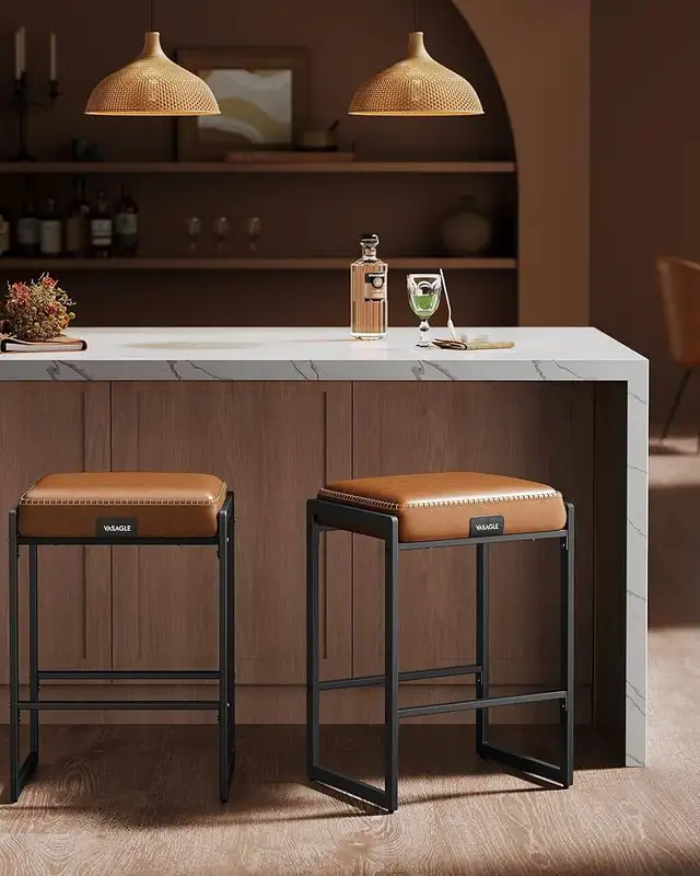 Kitchen Counter Stool, Synthetic Leather with Stitching, Mid-Cen in Chairs & Recliners in Markham / York Region - Image 9